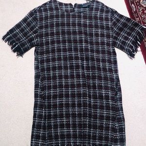 AKIRA black, red, and white pattern wool dress